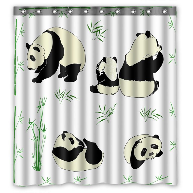 ABPHQTO Cortina de ducha de poliéster impermeable Panda y ganchos 160x180 cm