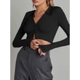 thumbnail image 3 of Diconna Women Crop Ribbed Tops Solid Color Long Sleeve Basic Shirt Casual Button Cardigan for Club Streetwear, 3 of 6