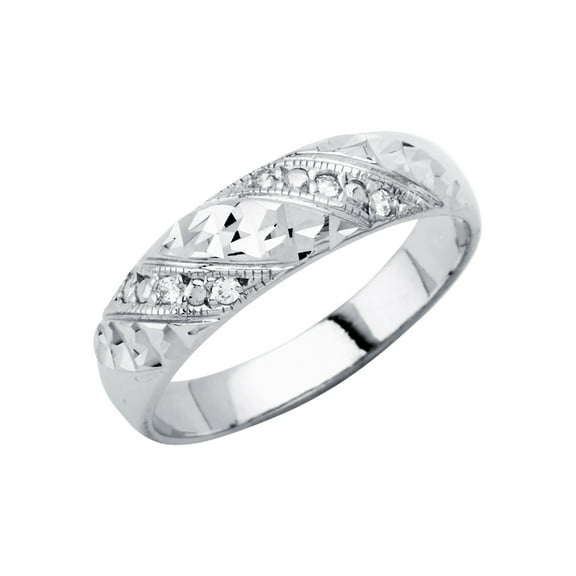 Wellingsale Mens Solid 14k White Gold Polished CZ Cubic Zirconia Wedding Ring Band - Size 8