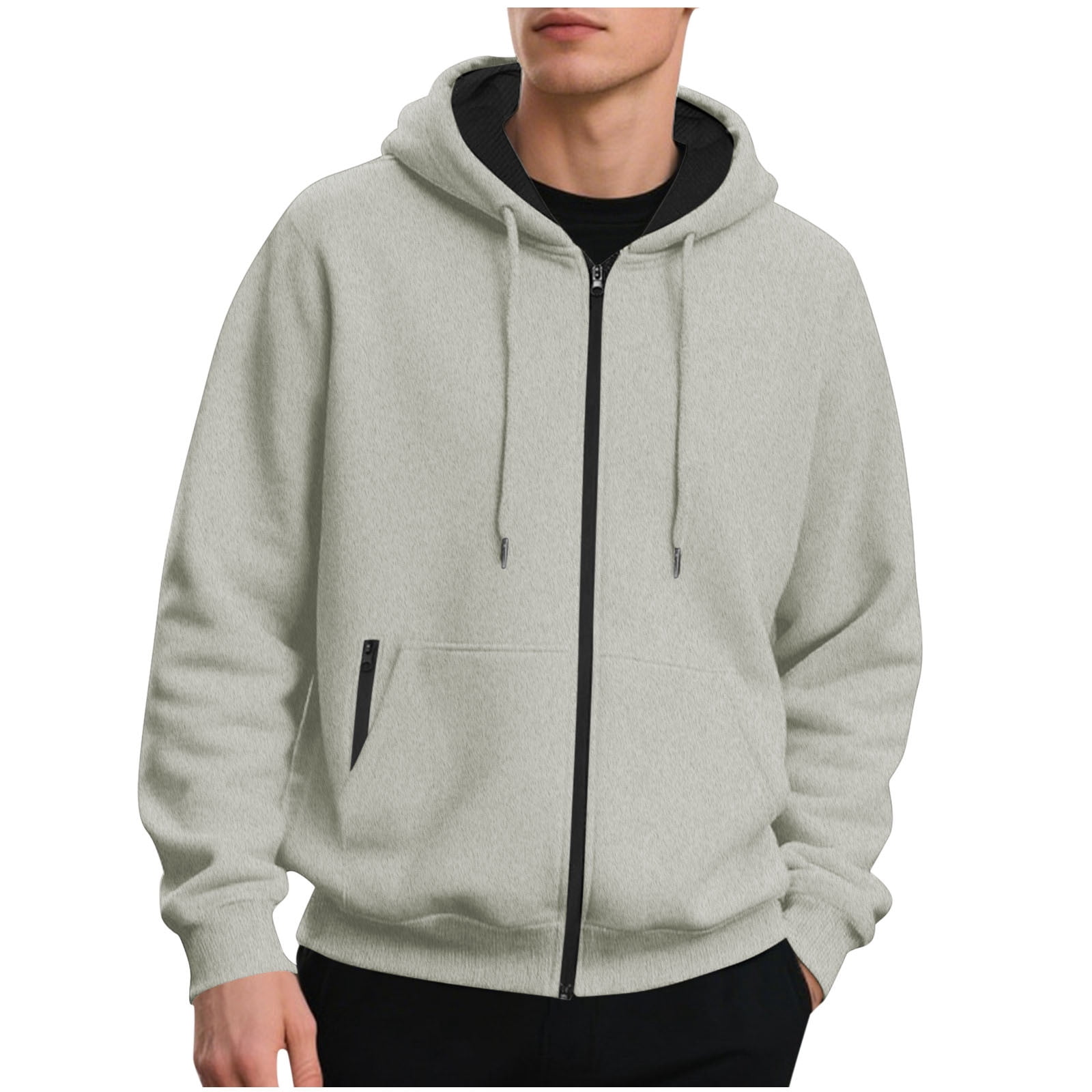 CFLVAEK Big and Tall Hoodies for Men Zippered Oversized Hoodie Sweatshirts Fall Winter Long Sleeve Hooded Jackets with Pockets Gray XL