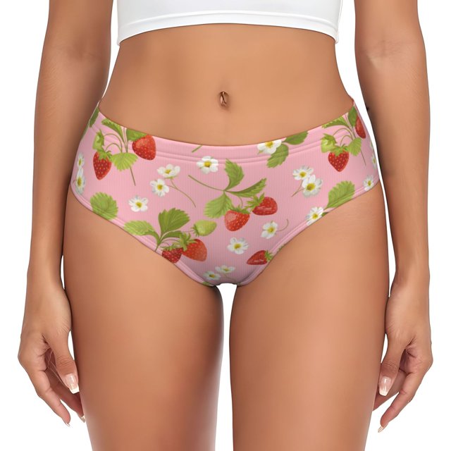 Balery Strawberry Floral Ropa Interior de Algodón para Mujer con Dibujo – Braguitas Cómodas y Elásticas, Estilo Clásico-Small