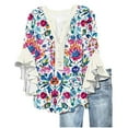 thumbnail image 2 of Xysaqa Ruffle 3/4 Sleeve Tops for Women Dressy Casual Business Work Blouses V Neck Boho Floral Print Office Summer Blouse Flowy Tunic Tops S-2XL Clearance (Not Chiffon), 2 of 5
