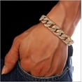 thumbnail image 3 of Mens Womens Cuban Link Bracelet Hip Hop Bracelet Stainless Steel Chain Bracelet Iced Out Curb Cuban 18k Gold Plated Bracelet With Clear Rhinestones, 3 of 5