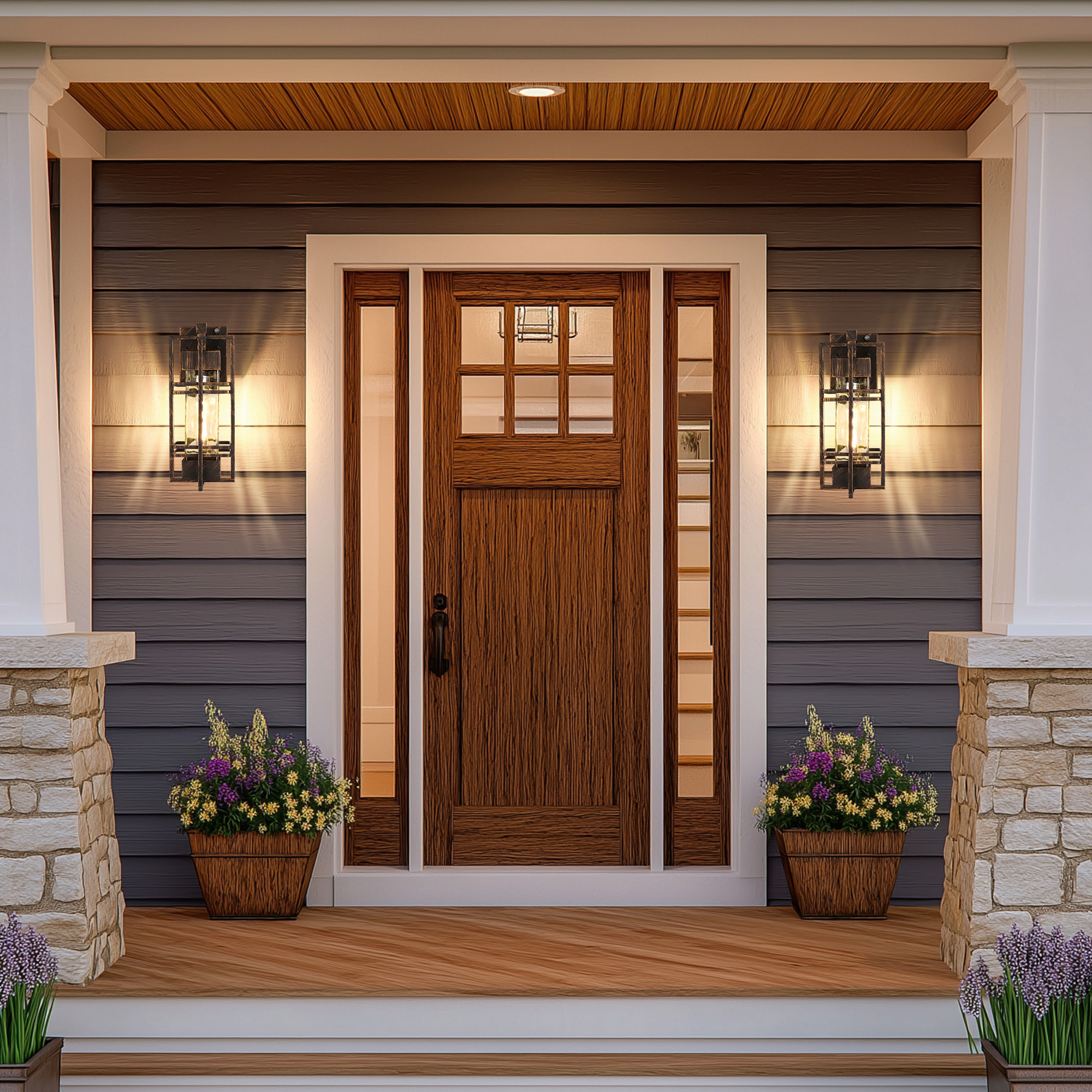 15”Dusk to Dawn Outdoor Wall Light Set of 2，Waterproof Porch Light (Bulb Included)