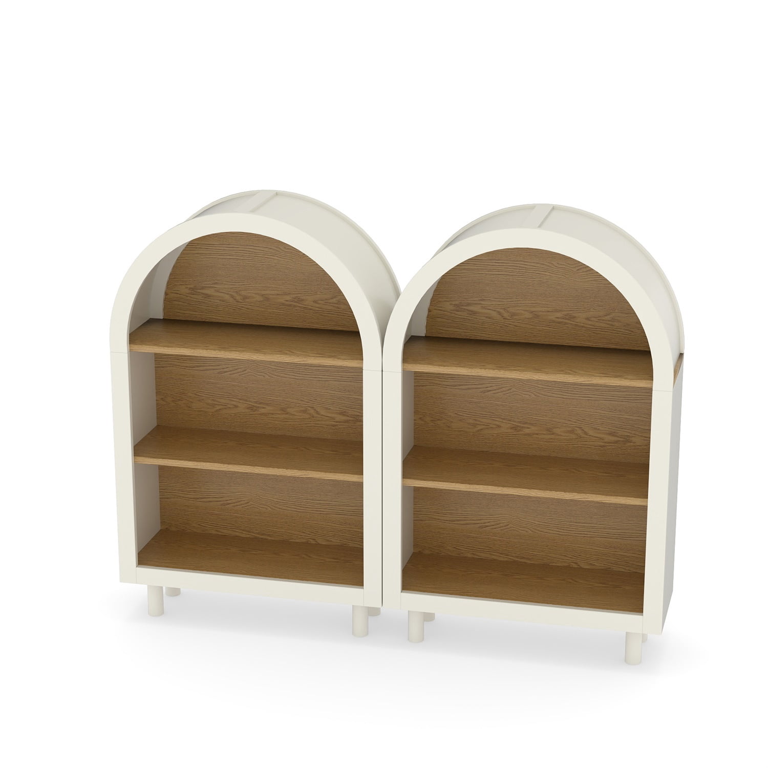 Hommoo 3-Tier Shelves Arched Bookcase Storage Cabinet Set,2 Pcs Wooden Modern 37.4"H Arched Top Bookshelf for Living Room, Bedroom, Entryway, White Oak
