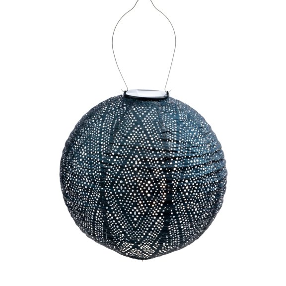 Esschert Design Round LED Lighted Ikat Lantern - 17.5" - Petrol Blue