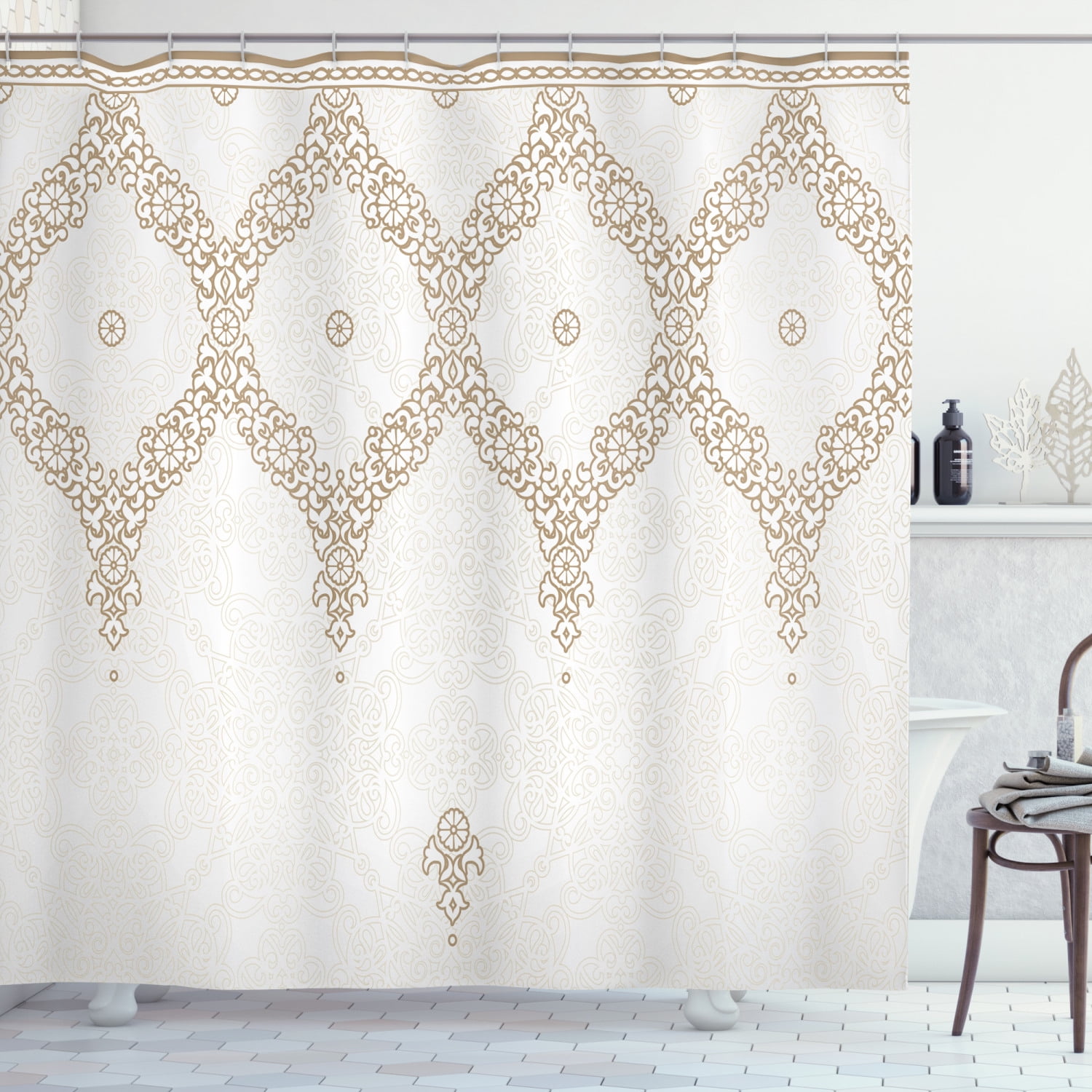 Moroccan Decor Shower Curtain Set, Decorative Ornate Background With