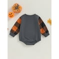 thumbnail image 2 of Bmnmsl Baby Halloween Romper Plaid Long Sleeve Round Neck Pumpkin Face Print Bodysuit, 2 of 7