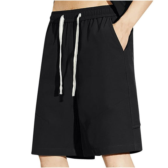 VSSSJ Men's Sport Shorts Athletic Loose Elastic Waist Drawstring Shorts Casual Lightweight Workout Gym Shorts Knee Length Summer Beach Shorts Black XXL