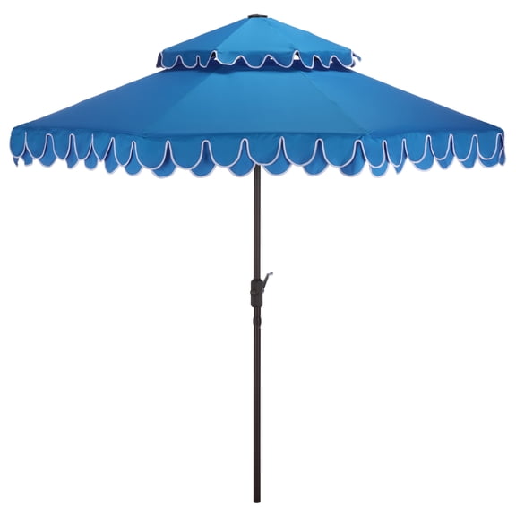 Safavieh Outdoor Valance 9ft Doubletop Patio Umbrella, Pacific Blue/White