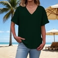 thumbnail image 2 of Amzcrzy Womens Summer Tops Comfy Linen T Shirts for Women Fashion V Neck Short Sleeve Rolled Cuffed Outfits Casual Loose Solid Color Beach Vacation Clothes, 2 of 8