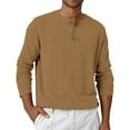 thumbnail image 2 of Inglocry Henley Long Sleeve Shirts for Men, Regular-Fit Solid Color Basic Button Down Shirts Soft Basic Tops Camel L, 2 of 5