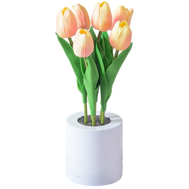 Lámpara de noche de tulipán LED recargable, paquete de flores de simulación, lámpara de imitación, mesita de noche para dormitorio