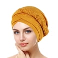 thumbnail image 3 of Women Turban Pre-Tied Bonnet Braid Turban African Head Wrap for Women Small Solid Color Soft Knotted Night Sleep Beanie Bonnet Chemo Hat Cover,Yellow, 3 of 4
