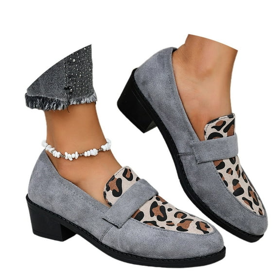 uvwlwu Women's Casual Loafers On Shoes Fashion Leopard Print Suede Heel Comfortable Walking Sneakers For Ladies(Grey,8.5)