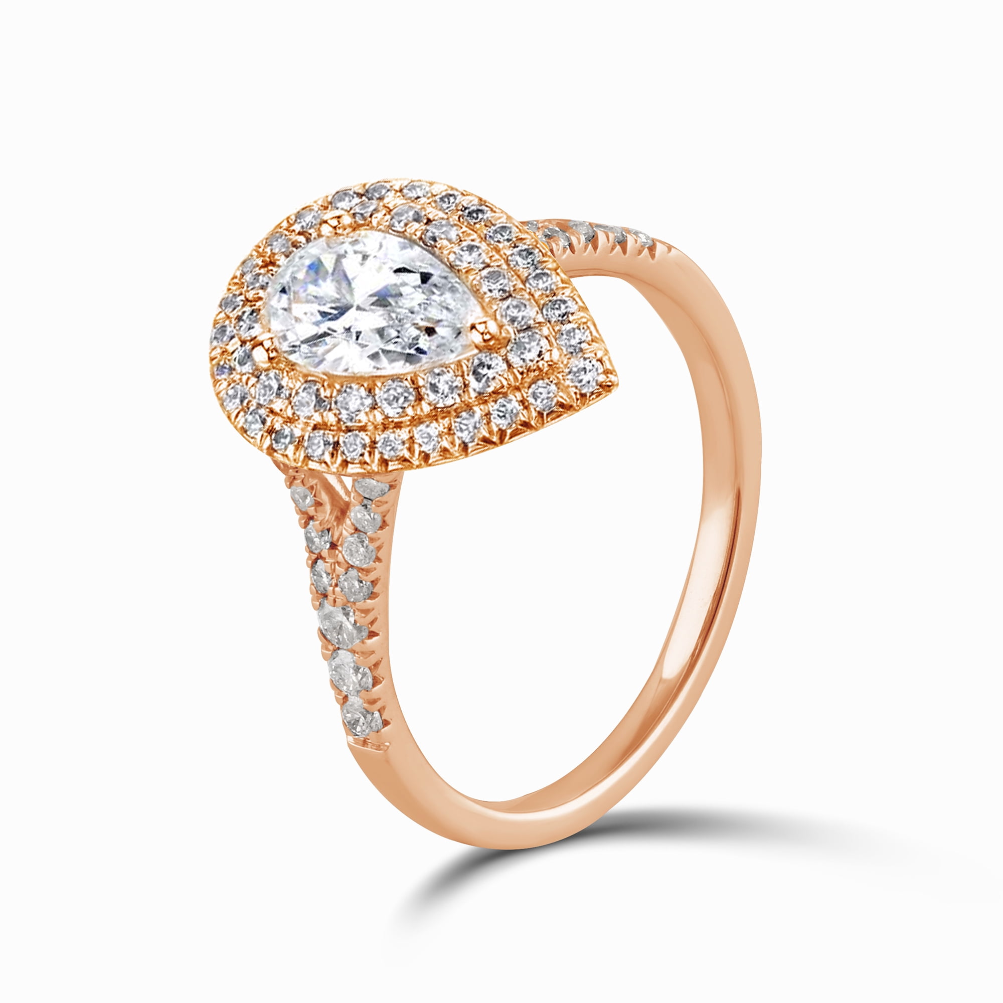 Arista 0.88 ct Pear Swarovski Diamonds Women's Double Halo Engagement Ring Pink plated Sterling Silver