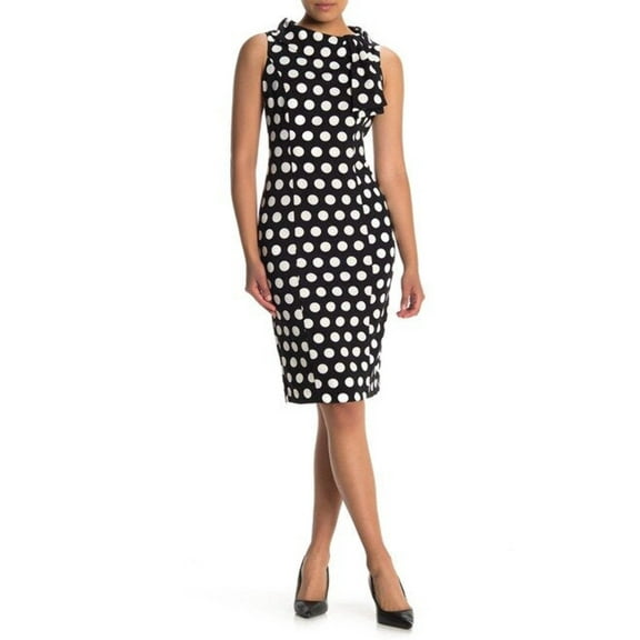 London Times Bateau Neck Polka Dot Sheath Dress