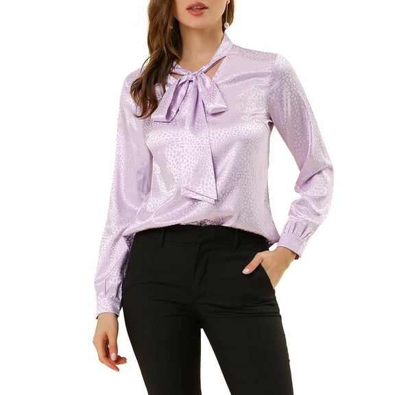 INSPIRE CHIC Women's Irregular Dotted Work Long Sleeve Tie Neck Blouse M Purple