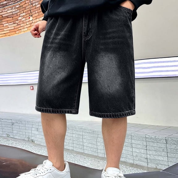 OOOUM Boys Denim Pants Elastic Waist Solid Color Jeans Shorts Children Stretch Fit Comfy Summer Classic Bottoms Black 13-14 Years