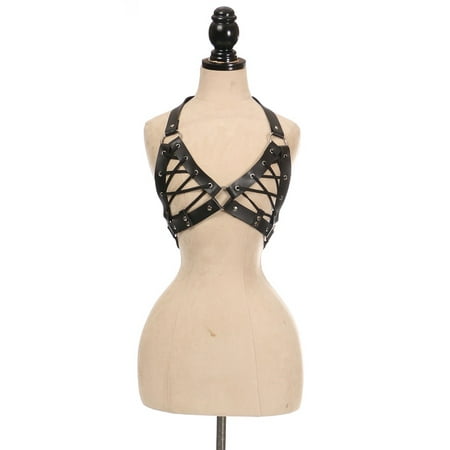 

Black Faux Leather Lace-Up Bra Top-Black