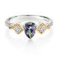 thumbnail image 2 of Gem Stone King 1.21 Cttw Mystic Topaz White Moissanite and Lab Grown Diamond 925 Silver and 10K Yellow Gold Engagement Ring for Women (Size 5), 2 of 3