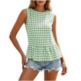 thumbnail image 3 of CAIXIA Women Gingham Sleeveless Shirts Ruffle Round Neck Peplum Tank Tops Business Casual Dressy Blouses, 3 of 8