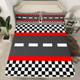 thumbnail image 2 of jejeloiu Classic Geometric Checkered Bed Sheets,Racing Track King Sheets,Red Black White Sheet Set For Boys Kids,Microfiber Bedroom Decor,4 Pieces, 2 of 7