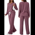 thumbnail image 3 of Conjuntos de Dos Piezas para Mujer, Suéter de Cuello Henley de Otoño, Chándal A Juego, Pijamas Cómodos con Bolsillos Vino Tinto XS, 3 of 7