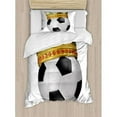 thumbnail image 3 of King Duvet Cover Set Queen Size, Football Soccer Sports Championship Inspired Ball Crown with Ornaments Image Print, Decorative 3 Piece Bedding Set with 2 Pillow Shams, Multicolor, by Ambesonne, 3 of 3