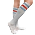 thumbnail image 3 of Couver Women's Athletic Knee High Socks 3 Stripes Cotton Blend White Carolina Blue Dark Orange 2 Pairs Size 9-11, 3 of 8