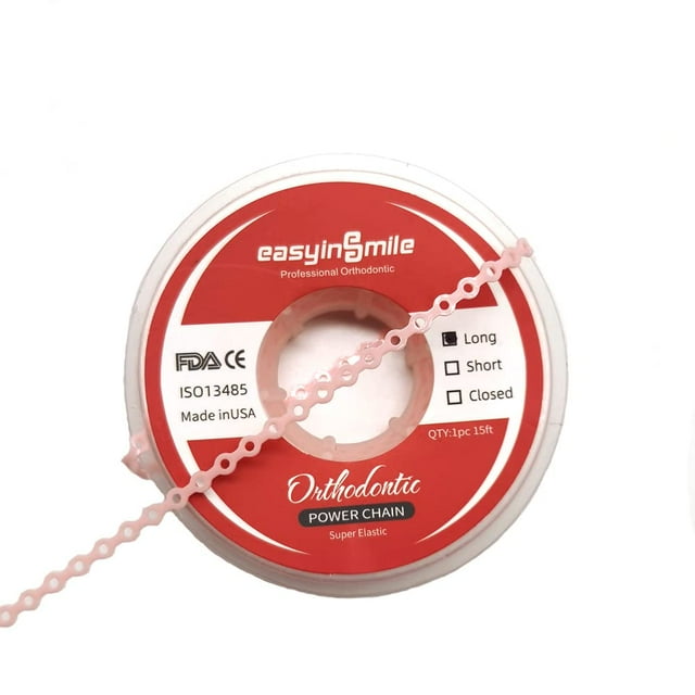 SNAWOP Dental Orthodontic Power Chain Multicolor Spool Elastic Rubber Bands for Teeth Braces (Long, Pink)