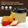 thumbnail image 3 of [50 Pack] Disposable Hot Cups with Lids - 4 oz Brown Double Wall Insulated Ripple Sleeves Coffee Cups with Black Dome Lid - Kraft Paper Cup for To Go Chocolate, Tea, and Cocoa Drinks, 3 of 7