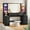 Black, variant on Afuhokles 59.1" Fluted Vanity with Lighted Mirror, Wood Makeup Vanity Desk with Sound Sync LED Lights, 8 Drawers, 2 Glass Cabinets, and Charging Station, Oak