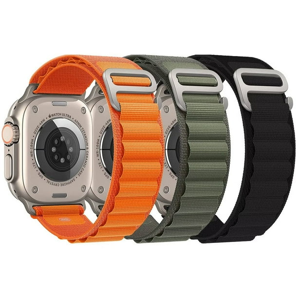 Paquete de 3 compatible con Apple Watch Ultra de 42 mm, 44 mm, 45 mm y 49 mm, correa deportiva de nailon G-Haken con lazo de tela para iWatch Series 8/7/6/5/4/3/2/1/SE para hombre y mujer,