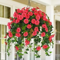 Artificial Hanging Plants Outdoors, Fake Hanging Flowers with Basket, Faux Vine Bougainvillea for Urn Fillers Front Porch Patio Outside Summer Decor Flower