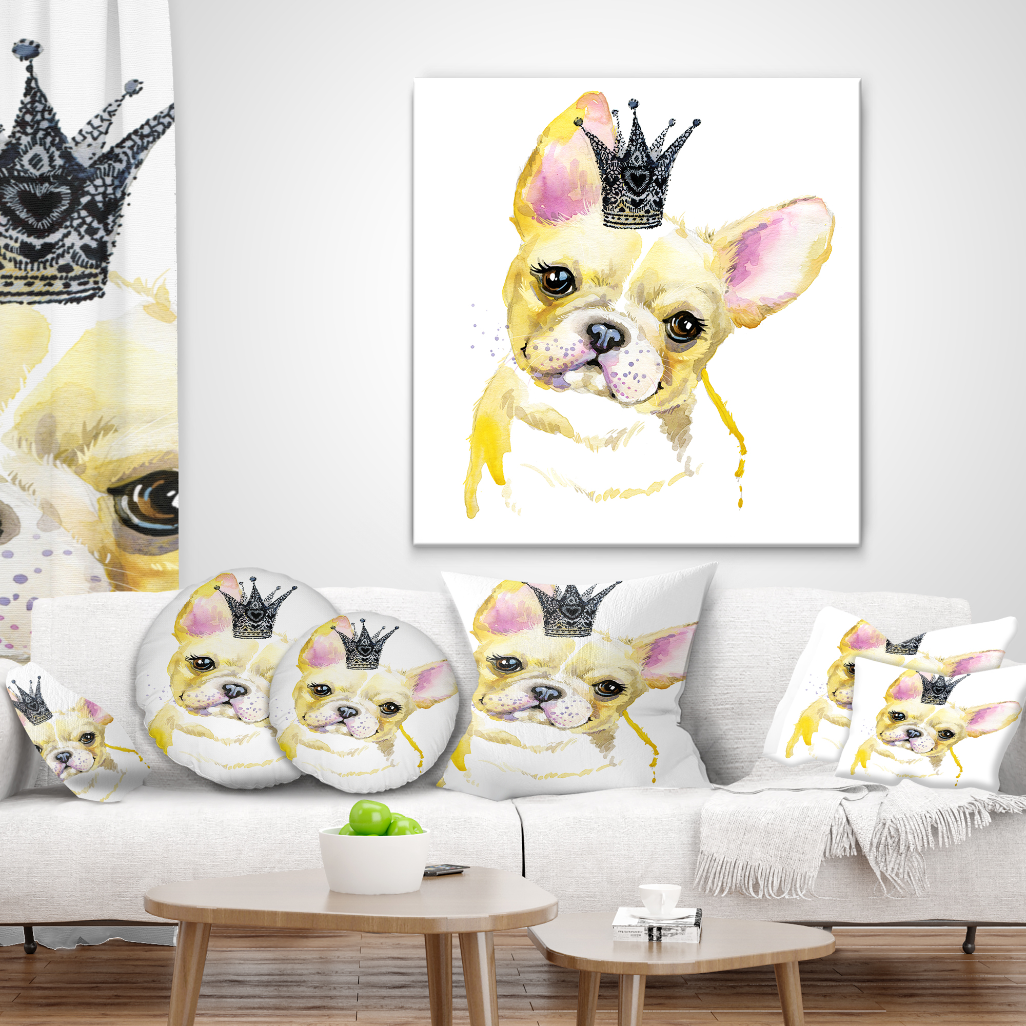 Designart French Bulldog with Black Crown - Contemporary Animal Throw Pillow - 16x16