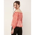 thumbnail image 4 of Moomaya Printed Off-Shoulder Tops, Womens Smocked Full Sleeve Casual Vacation Top, 4 of 9