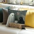 thumbnail image 3 of ZFLMY Cute Ghost Throw Pillow Cover  Kids Vintage Halloween Afternoon Tea Cushion Case for Boys Girls Black Cat Decor Pillowcase  20x20in, 3 of 5