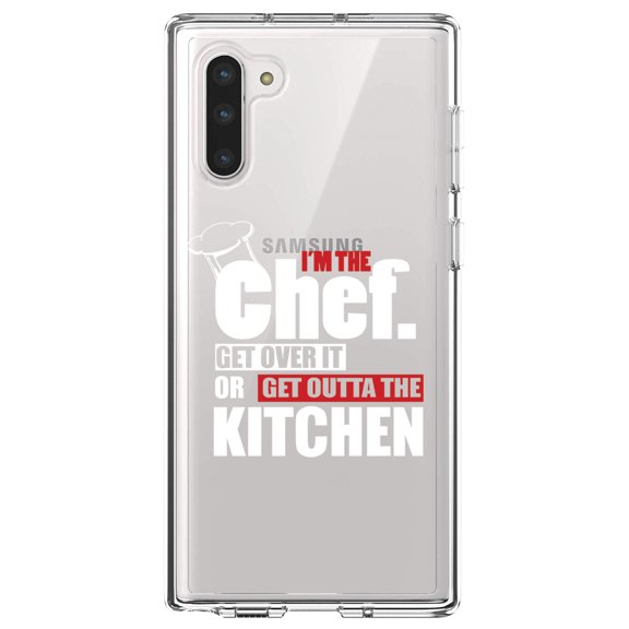 DistinctInk Clear Shockproof Hybrid Case for Samsung Galaxy Note 10 (6.3" Screen) - TPU Bumper Acrylic Back Tempered Glass Screen Protector - I'm the Chef Get Over it