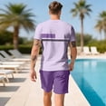 thumbnail image 7 of Sewkxo Men's 2 Piece Outfits Color Block Striped Print T Shirt and Shorts Set Casual Summer Tracksuit,Dark Purple 4XL, 7 of 7