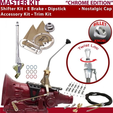 American Shifter TH200 Shifter Kit Chrome 10 in. E Brake Cable Clamp Trim Kit Dipstick for EFDBC