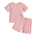 thumbnail image 2 of 18 Months Girl Clothes Sweat Suits Girl Outfits Short Sleeve Bow Print Candy Color Crewneck T Shirt Girls' Clothing Sets, 2 of 9