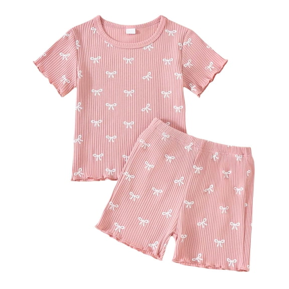 2T Girl Clothes Summer Kids Girl Clothes Heart Print Short Sleeve Top and Shorts Cute Girl Summer Outfits Short Set