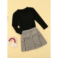 thumbnail image 3 of Qiylii Girl Clothes Set, Solid Color Long Sleeve Knitwear Top+Plaid Skirt, 3 of 8