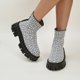 thumbnail image 5 of Zapatos Botines para mujer Calcetines transpirables de punto informales simples para mujer zapatos con parte inferior gruesa botas de talla grande con punta redonda botines botas (White 7.5), 5 of 7