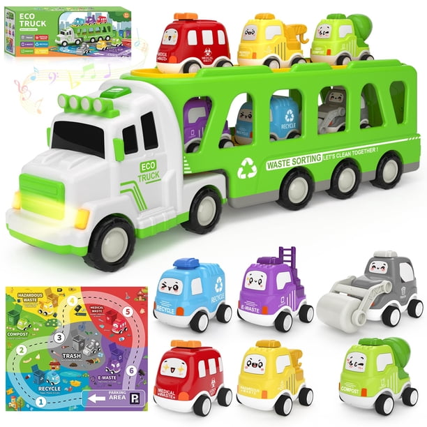 Camión de juguete ZERDROFY 7 en 1 con 6 coches y tapete de juego para 2 a 5 años