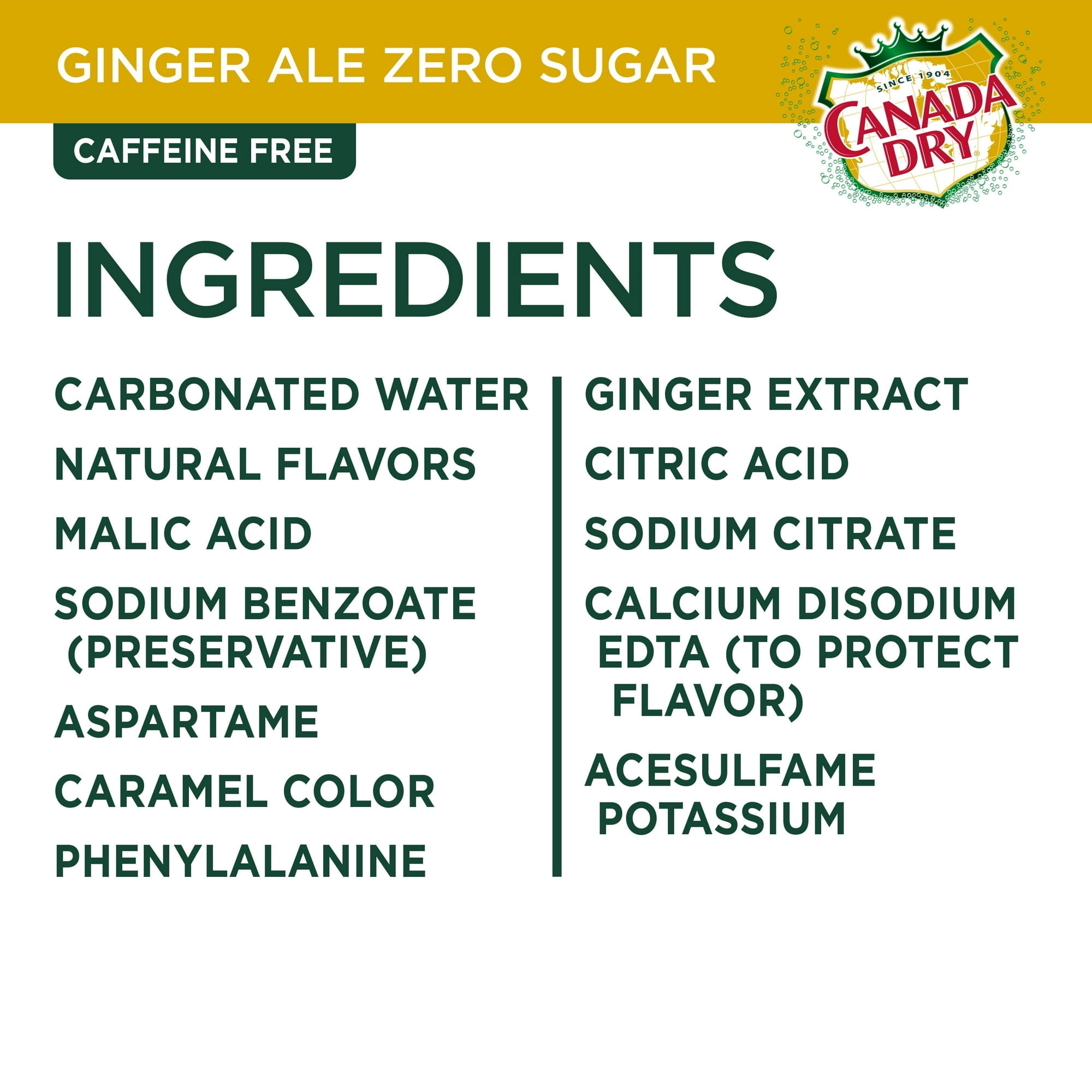 2 Pack Canada Dry Caffeine Free Zero Sugar Ginger Ale Soda Pop, 7.5 fl oz, 10 Pack Cans