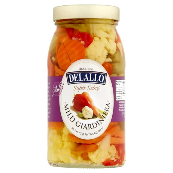 DeLallo Mild Giardiniera, Crisp Pickled Vegetables, 25.5oz Jar, 6-Pack