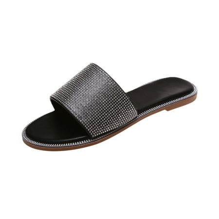 

symoid Womens Slides Clearance Sale- Open Toe New Comfort Casual Summer Black Ladies Sandals Size 5.5