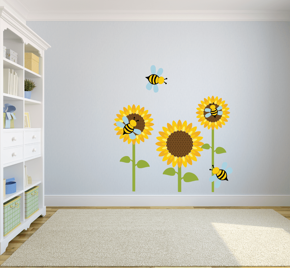 Bumblebee Bee Bees Sunflowers Animal Decors Wall Sticker Art Design